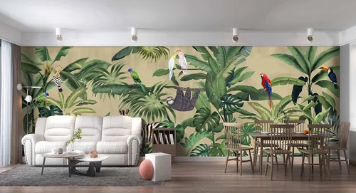 Miniatura 42 de Papel pintado botánico de selva tropical Hojas verdes de planta murales Estética para decorar habitación Sala de estar Fondo de TV Gran mural de B033