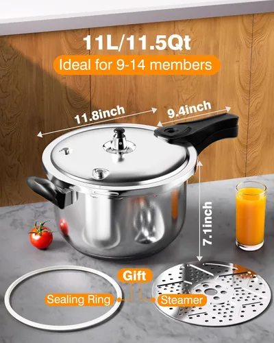 Miniatura 3 de WantJoin Olla a presión, olla a presión de acero inoxidable de 11 cuartos de galón, utensilios de cocina compatibles con inducción con dispositivos