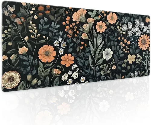 Miniatura 25 de Alfombrilla de mouse para juegos XL japonesa en negro y rojo con arte de peces koi, textura dorada, anime, borde cosido, base de goma antideslizante