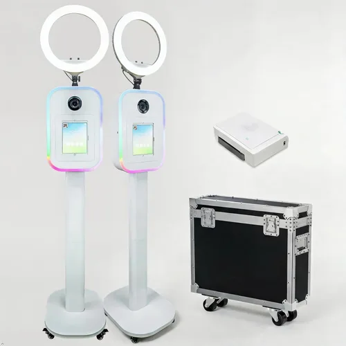 Miniatura 13 de Máquina portátil de cabina de fotos 2 en 1 - Compatible con iPad 10.2-13 y cámara DSLR, con funda de vuelo, control de aplicación RGB luz para Blanco