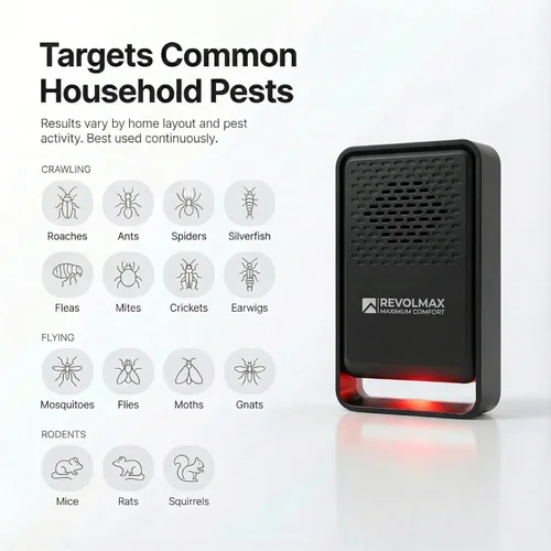 Miniatura 2 de Repelente ultrasónico de control de plagas, electrónico y ultrasonido, repelente de enchufe para interiores, deshazte de roedores, ratones, Negro