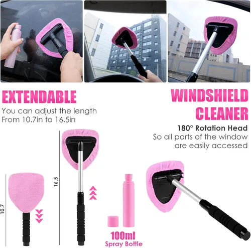 Miniatura 7 de Kit de limpieza de automóvil de 37 piezas, kit de detalles interiores de automóvil rosa con aspiradora de mano de alta potencia, juego de cepillos