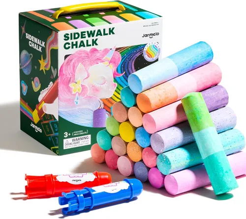 Jar Melo 26 tizas de acera para niños, tiza de color con soporte, tizas lavables y no tóxicas, juego al aire libre y arte de pizarra para niños y
