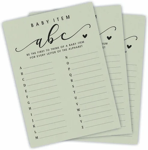 NYCTUG 30 tarjetas de juego ABC para artículos de bebé, juego del alfabeto de relleno de 5 x 7 pulgadas para baby shower, revelación de género,