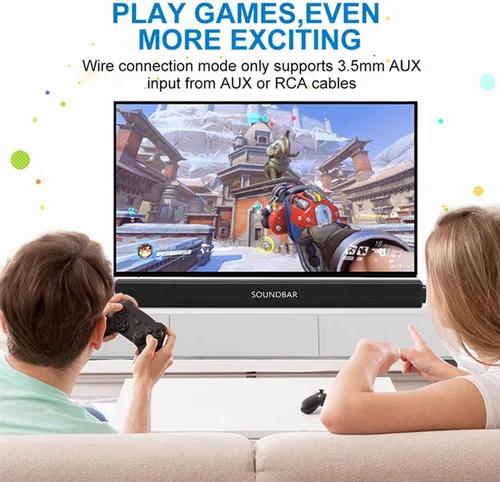 Miniatura 5 de Barra de sonido portátil para TV/PC, exterior/interior con cable e inalámbrico Bluetooth 5.0 altavoz con control remoto y cable óptico, barra