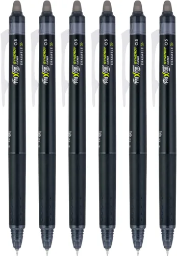 PILOT FriXion Synergy Clicker Bolígrafos de gel retráctiles y borrables, punta extra fina de 0.5mm, tinta negra, paquete de 6 unidades