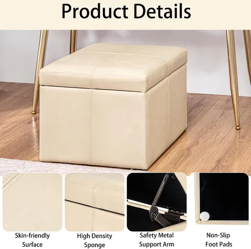 Miniatura 4 de Homebeez Faux Leather Storage Ottoman, 17.3" Square Upholstered Small Foot Rest Stool Cube Footstool with Hinged Lid, Load 300 lb, for Living Room
