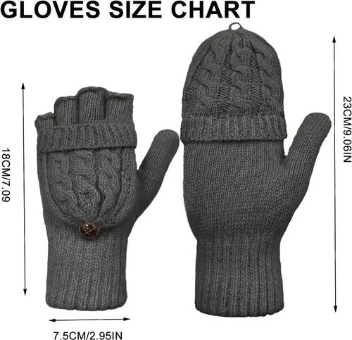 Miniatura 22 de Beurlike Guantes de invierno para mujer, de lana cálida, a prueba de viento, convertibles, sin dedos