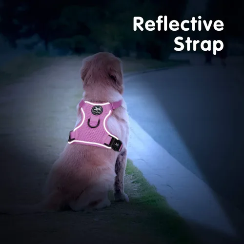 Miniatura 6 de PoyPet chaleco reflectante de malla suave transpirable para perro sin estrangulamiento doble acolchado con cuello y pecho ajustables Rosa claro