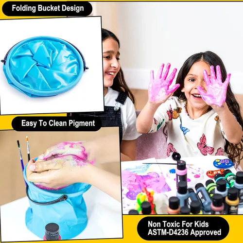Miniatura 5 de JOYIN Juego de pintura de témpera lavable para niños, 42 piezas, pintura líquida no tóxica con 15 pinceles y 4 paletas - Suministro de arte