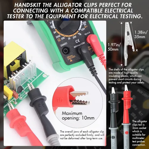 Miniatura 7 de Juego de cables de prueba de multímetro eléctrico con pinzas de cocodrilo, gancho de prueba, sondas de prueba, cables kit profesional 1000V 10A
