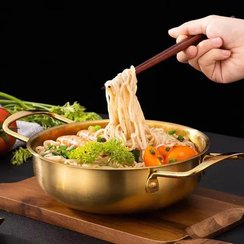 Miniatura 2 de Sartén de paella dorada de acero inoxidable de 7 pulgadas para cocinar recetas de arroz de paella fiesta en casa