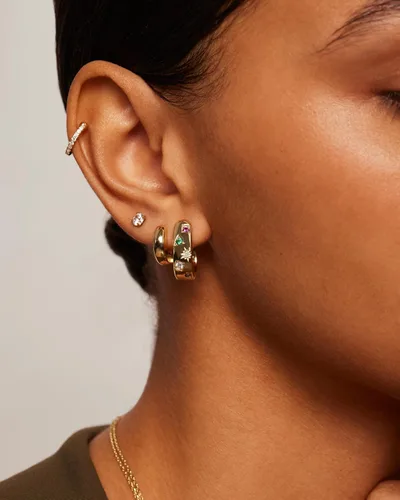 Miniatura 2 de PAVOI Aretes de plata de ley 925 chapados en oro de 14 quilates para mujer, aretes de aro de circonita cúbica multicolor
