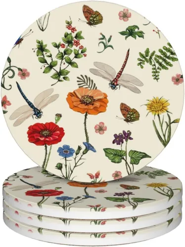 Miniatura 8 de Juego de 4 posavasos rojos de Navidad para mesa de café, tazas, bar, cerveza, escritorio, posavasos redondos de cerámica absorbente para mesa