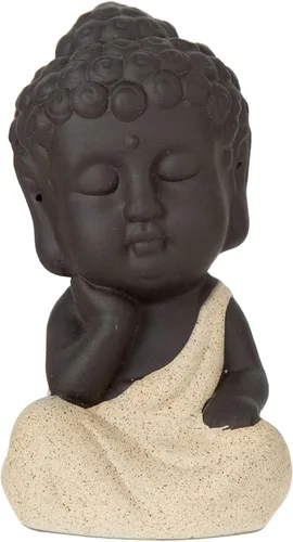 Miniatura 11 de FENGSHUI-CAISHEN Estatua de Little Buddha, figura de Buda bebé, arcilla hecha a mano para meditar decoración de escritorio zen para interiores Rojo