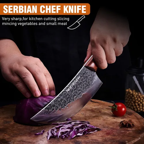 Miniatura 4 de Naitesen Juego de 4 cuchillos de carnicero y cuchillos de cocina, forjados a mano, muy afilados para cortar carne, cocinar, barbacoa, regalos