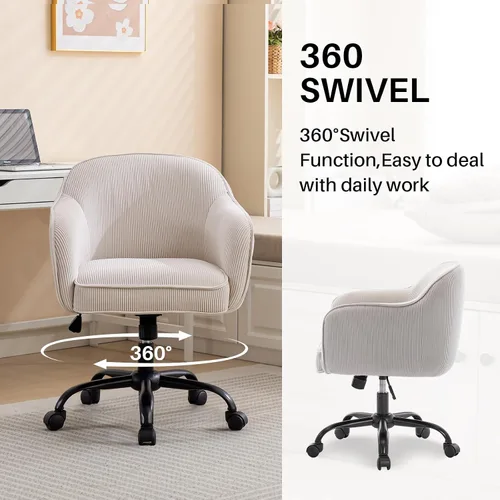 Miniatura 5 de Silla de escritorio para oficina en casa con brazos, ruedas doradas, silla moderna tapizada en terciopelo, silla de computadora enrollable, silla