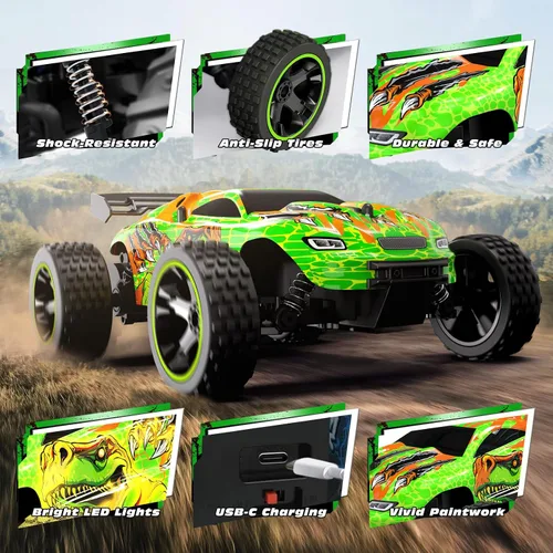 Miniatura 4 de Tecnock Coches RC para Niños, Coche RC 1:18 a Escala 2WD con Carga Fácil USB-C, Coche de Control Remoto 2.4GHz con Luces LED y 50 Minutos de Tiempo