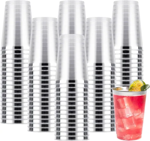 Miniatura 8 de Goodluck 50 piezas de vasos de plástico de 10 onzas para fiesta, vasos desechables plateados, vasos de cóctel de plástico para boda, Acción
