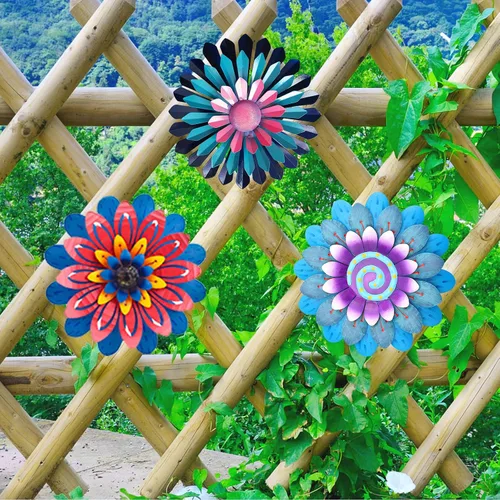 Miniatura 5 de LITIALLY Arte de pared de flores de metal de 12 pulgadas, decoración de jardín, bonitas flores, decoración de pared de baño, para colgar en el patio