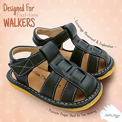 Miniatura 2 de Zapatos con para bebé de Little Mae's Boutique, color marrón, negro o azul marino, sandalias cerradas, zapatos ideales para caminar para bebés