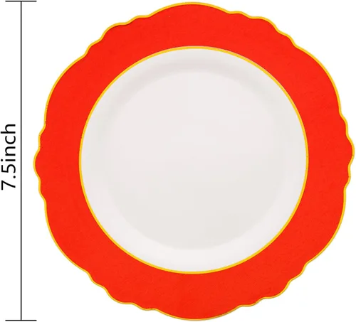 Miniatura 3 de WDF 60 platos de plástico rojo desechables – 7.5 pulgadas de alta resistencia rojo postre/ensalada/pastel platos para boda, fiesta, cumpleaños, día