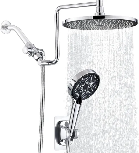Miniatura 7 de Cabezal de ducha de 8 pulgadas para California con combo de mano, brazo de extensión de 12 pulgadas de altura ajustable, cabezal de ducha de acero