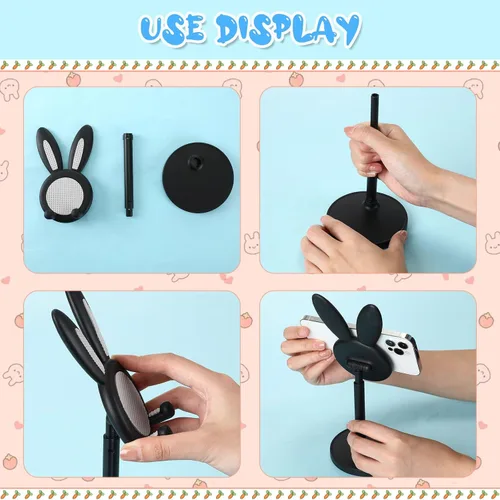 Miniatura 4 de Kathfly Paquete de 2 bonitos soportes para teléfono, soporte ajustable para teléfono de conejito para escritorio, soporte Kawaii, accesorios