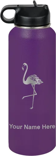Miniatura 51 de LaserGram Botella de agua personalizada, flamenco, acero inoxidable de doble pared aislada al vacío con popote superior, regalo grabado