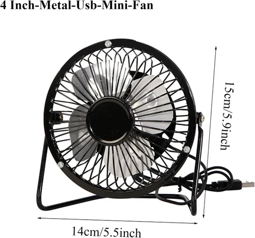 Miniatura 6 de Sokelinn-six Ventilador de escritorio USB pequeño de 4 pulgadas, mini ventilador de refrigeración personal silencioso de metal para el hogar, Negro