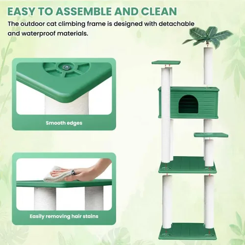 Miniatura 6 de Torre de árbol para gatos resistente a la intemperie de 66 pulgadas de alto, multinivel, condominio grande para gatos con tablero de PVC y postes