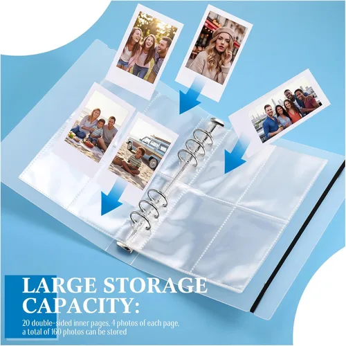 Miniatura 6 de Spakon Mini álbum de fotos con 20 carpetas interiores de 6 anillos para tarjetas fotográficas A5 Kpop, portatarjetas para libros, carpetas