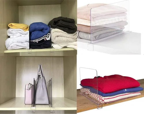 Miniatura 7 de Divisores de estantes de acrílico transparente para organización del armario, paquete de 6 divisores de estantes de armario para sudadera, toalla