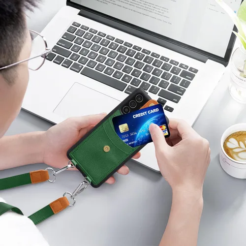 Miniatura 2 de kwmobile Funda cruzada compatible con Samsung Galaxy A52 / A52 5G / A52s 5G - Funda con ranuras para tarjetas de piel sintética, color verde pixie