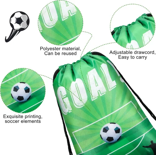 Miniatura 2 de Shappy 12 bolsas de fútbol para aperitivos, bolsas de regalo de fútbol, bolsas de regalo de fiesta deportiva, golosinas, mochila con cordón