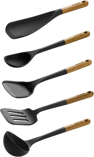 Miniatura 4 de STAUB Juego de utensilios de cocina de silicona con mango de madera de 5 piezas Negro mate