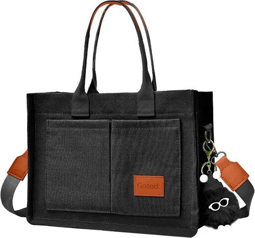 Miniatura 19 de Bolso de lona para mujer con bolsillos, bolso cruzado para portátil de trabajo, bolso de hombro para todo lo demás, bolso de lona para todos