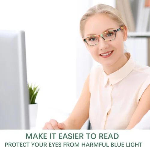Miniatura 4 de Lentes de lectura para mujer, estampado de patrón con bloqueo de luz azul, elegantes lentes para lectura de computadora