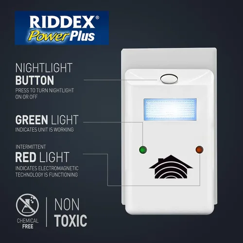 Miniatura 10 de RIDDEX Power Plus Repelente de Insectos Enchufe, Disuasor de Ratones - Control de Plagas para la Defensa Contra Ratas, Ratones, Cucarachas, Bichos