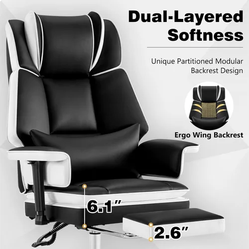 Miniatura 6 de Silla de oficina resistente con reposapiés de respaldo alto, silla de oficina de piel sintética con soporte lumbar ajustable, silla de escritorio