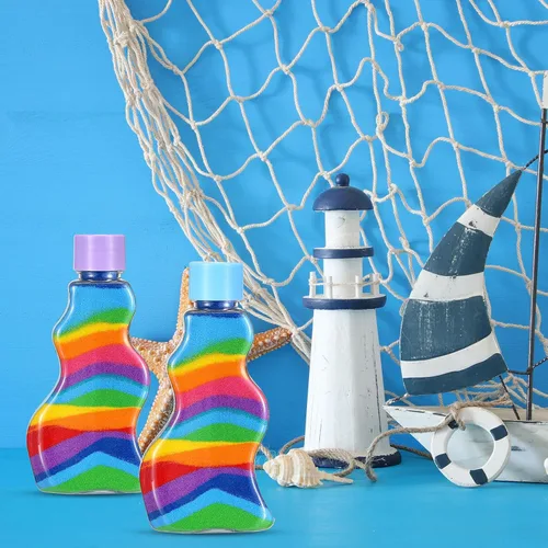 Miniatura 4 de Nuenen 50 botellas de arte de arena a granel con embudos de plástico en forma de onda para suministros de fiesta de manualidades (tapa colorida)
