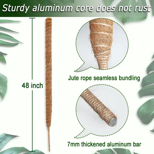 Miniatura 3 de Poste de musgo de 48 pulgadas, poste de musgo flexible para plantas Monstera, postes de musgo altos para plantas trepadoras de interiores, soporte