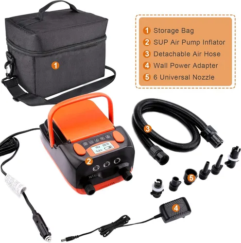 Miniatura 8 de AGPTEK Bomba de aire eléctrica digital 16PSI 12V recargable SUP compresor de bomba de aire eléctrica, inflador/desinflador de aire rápido, bomba