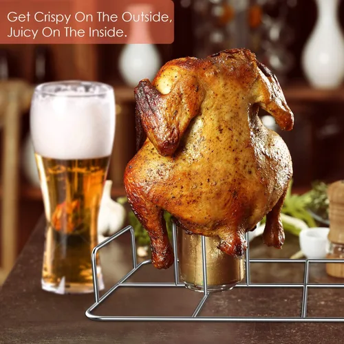 Miniatura 4 de Estante Doble para Pollo con Latas de Cerveza y Cepillo de Aceite de Silicona, Soporte de Acero Inoxidable para Pollo Doble para Ahumador