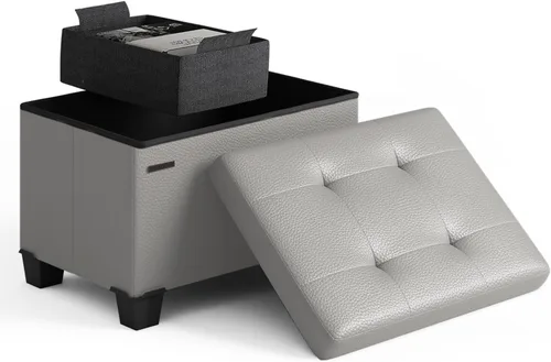 Miniatura 13 de Cubo otomano de almacenamiento con cubo pequeño, otomana cuadrada de 15 pulgadas con almacenamiento para sala de estar y dormitorio, reposapiés