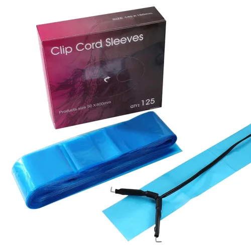 Miniatura 8 de 100 fundas de cordón de clip, caja de plástico azul tatuaje, fundas desechables de clip de higiene para tatuaje, bolsas para máquina de tatuaje