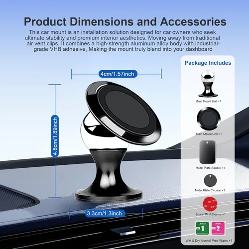 Miniatura 8 de Soporte magnético para teléfono de coche, imán fuerte para teléfono, soporte de accesorios [360°] hembra-macho - teléfono inteligente y navegación
