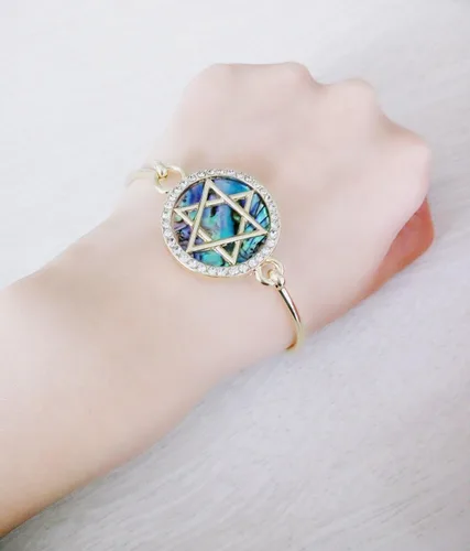 Miniatura 6 de MANZHEN Pulsera de cristal con diseño de estrella de David de abulón con dije judío