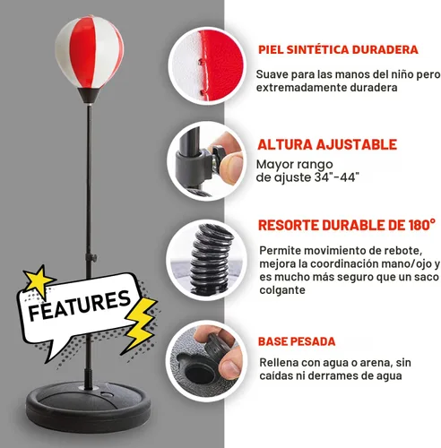 Miniatura 4 de Whoobli Punching Bag for Kids and Toddler Incl Boxing Gloves 3 4 5 6 7 8+ Years Old Adjustable Kids Boxing Bag with Stand Sports Toy for Boys