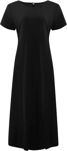 Miniatura 2 de Vestido casual de verano para mujer, de manga corta, cuello redondo, con bolsillos, holgado, de algodón y lino